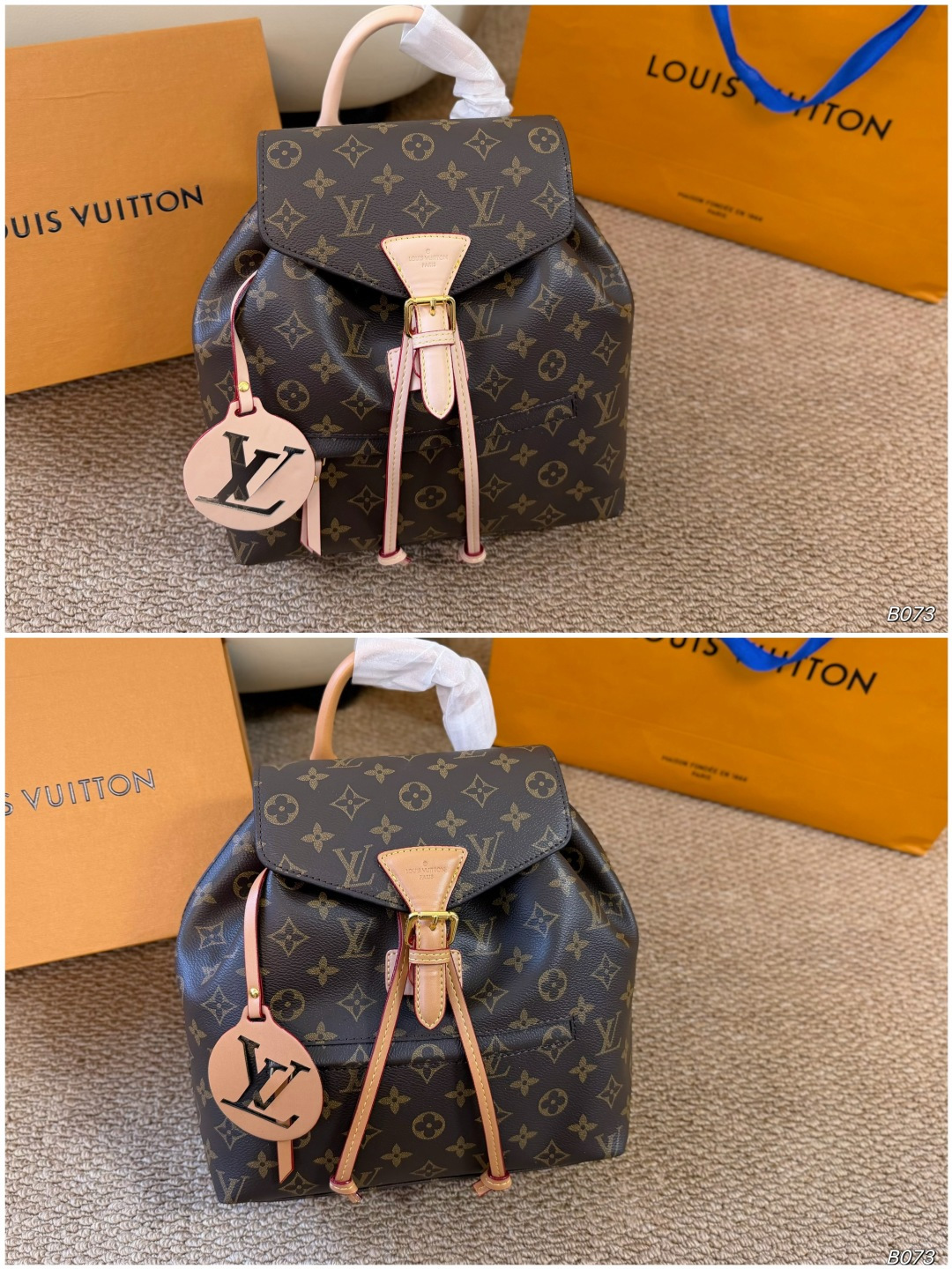 LV Denim Blue Rivet Backpack Monogram Canvas Daily Use